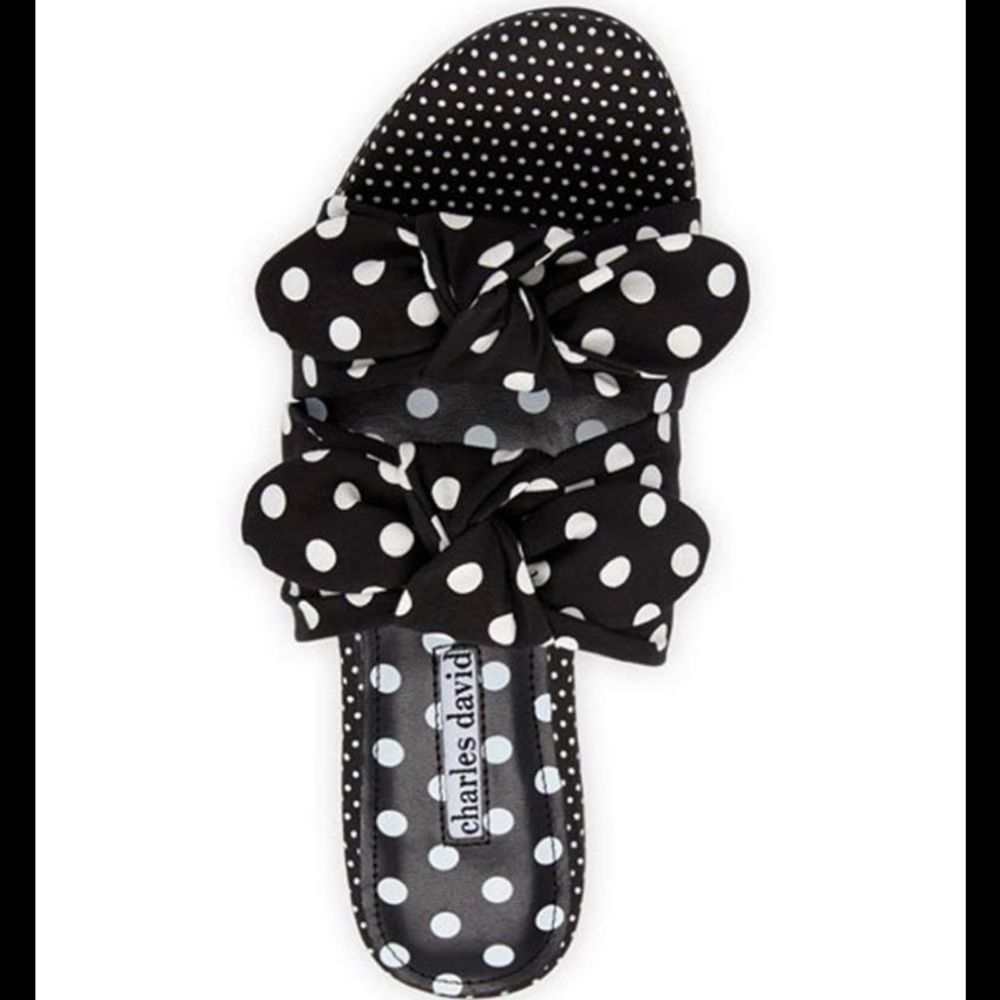 New, Charles David Collection Souffle Sandal, Black & White Polka Dot, Bow, SZ 9